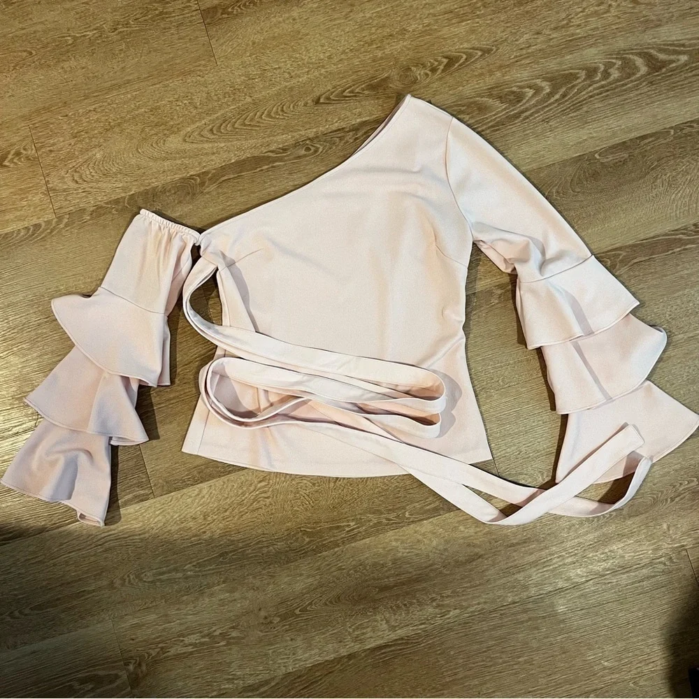 VENUS ONE SHOULDER PINK RUFFLE TOP SIZE 4 - Picture 3 of 3